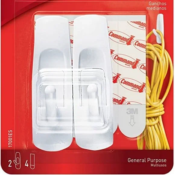 Command General Purpose Hooks Medium 3 lb Cap White 2 Hooks and 4 Strips/Pack - Picture 6 of 7